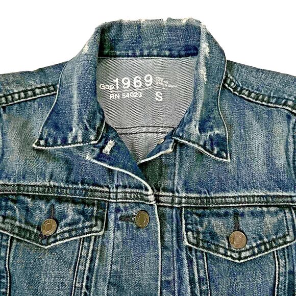 Gap 1969 Icon Denim Distressed Jacket RN 54023 Blue Women’s Size Small - Picture 5 of 5